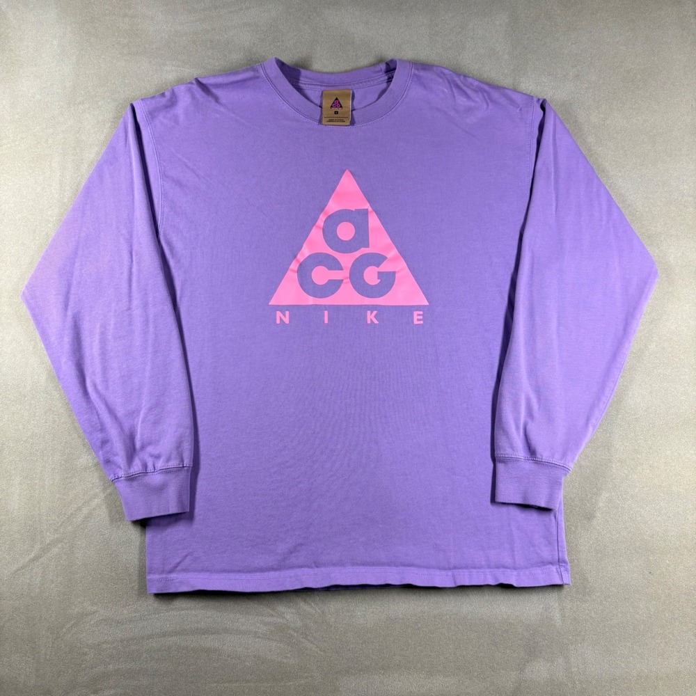 Nike ACG Mens Purple Pink Logo Graphic Long Sleeve T-Shirt Size Small
